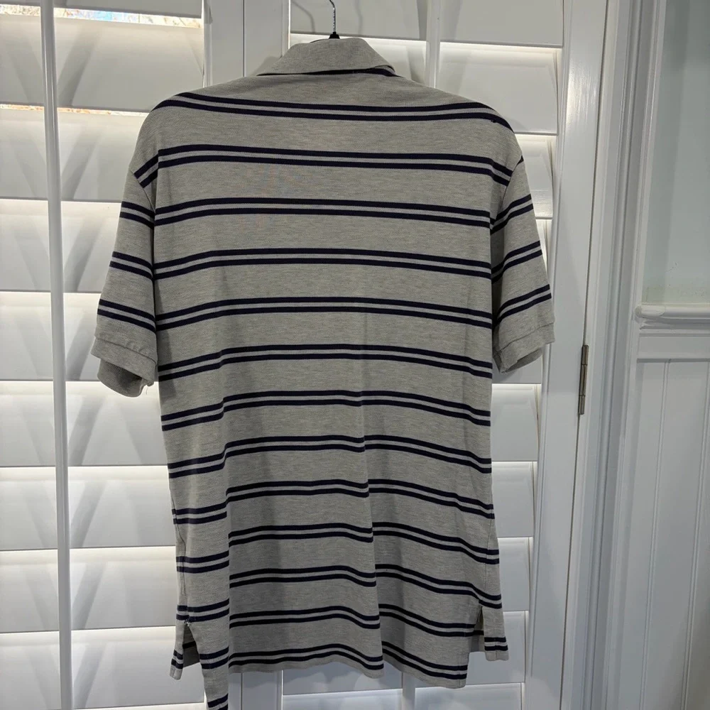 Polo Ralph Lauren Navy & Gray Striped Short Sleeve Polo Shirt (M)